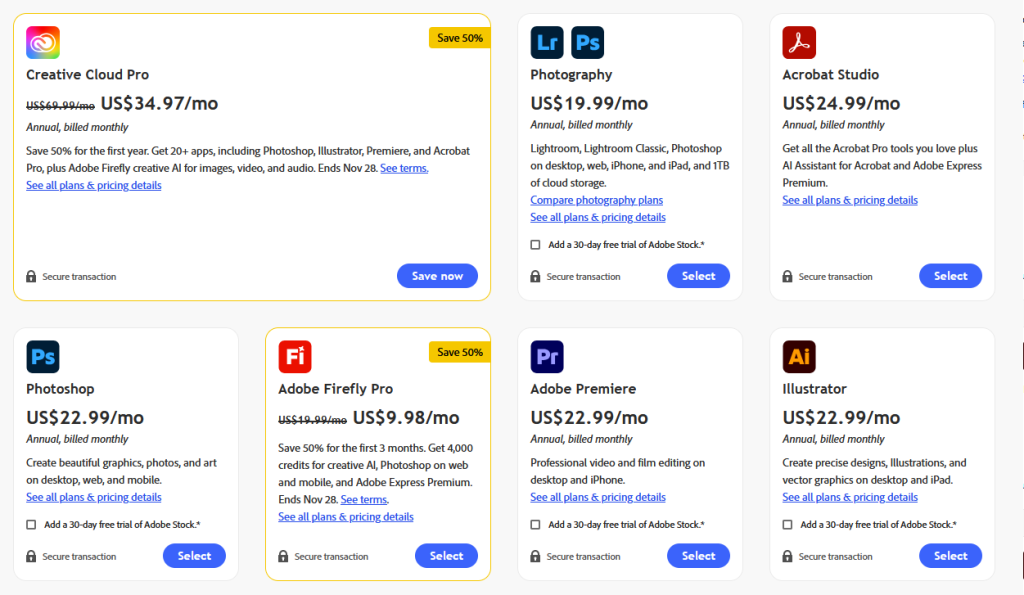 Adobe's current subscription pricing, or at least part of it.